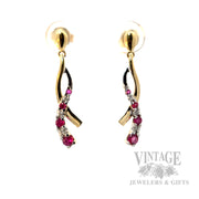 Dangling Ruby Diamond Accented 10k Gold Earrings Front View