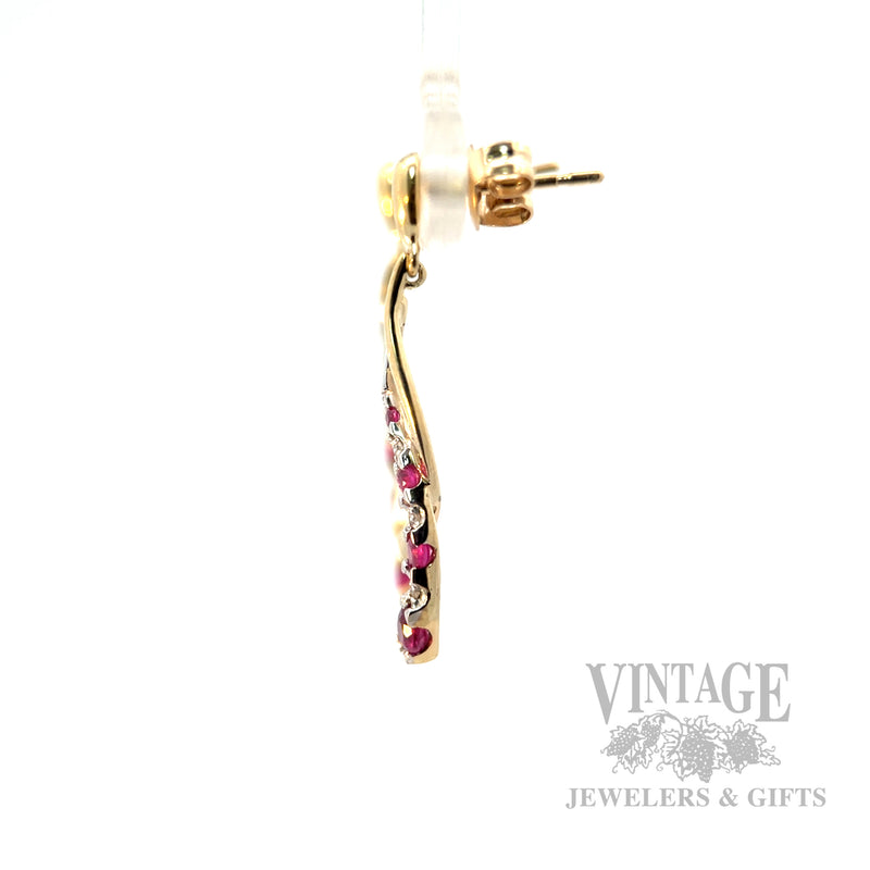 Dangling Ruby Diamond Accented 10k Gold Earrings Side View