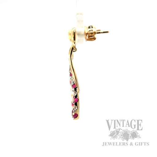 Dangling Ruby Diamond Accented 10k Gold Earrings Side View