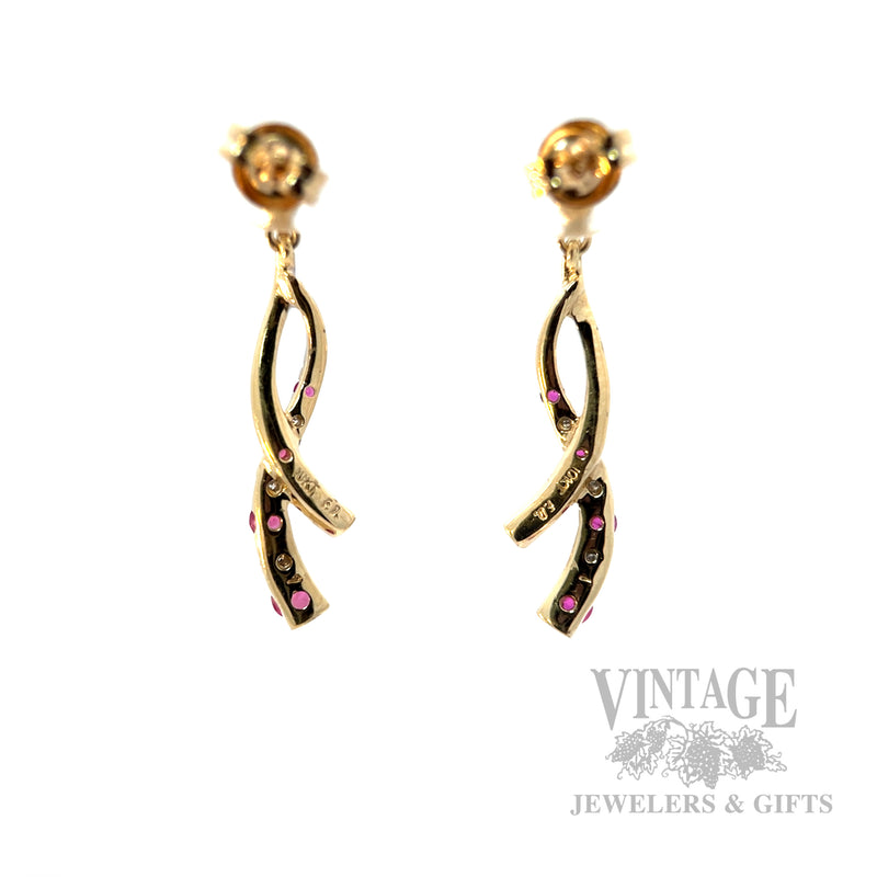 Dangling Ruby Diamond Accented 10k Gold Earrings Back View