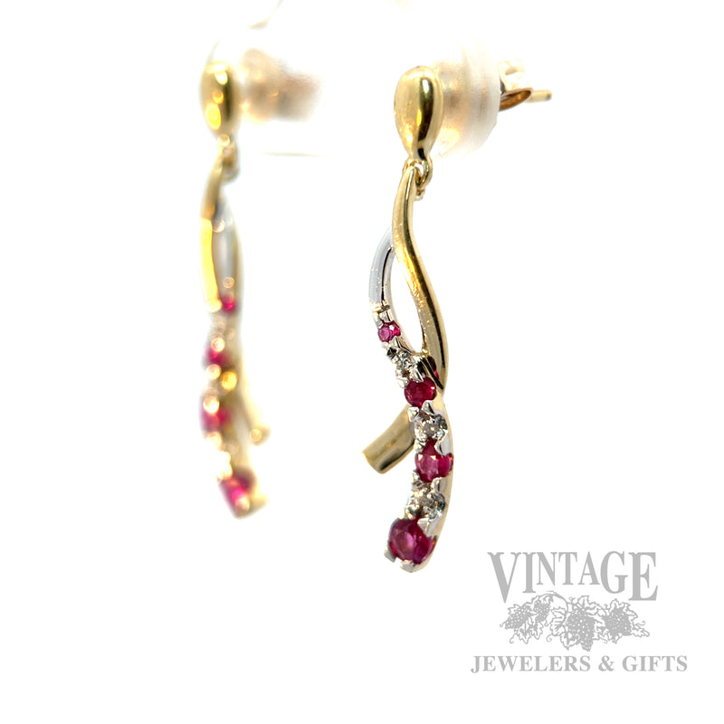 Dangling Ruby Diamond Accented 10k Gold Earrings Perspective View