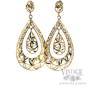 Geometric Pierced 14k Gold Dangle Earrings Front View