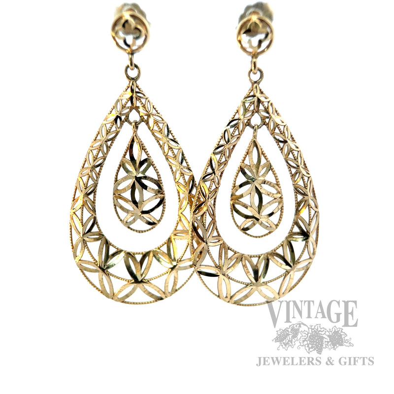 Geometric Pierced 14k Gold Dangle Earrings Front View