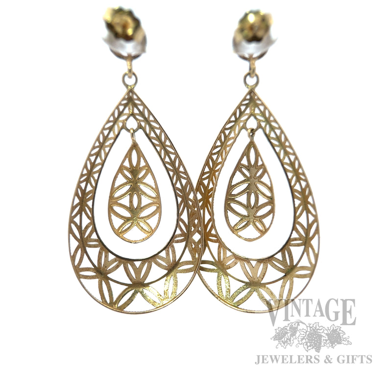 Geometric Pierced 14k Gold Dangle Earrings Back View
