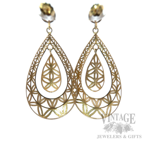 Geometric Pierced 14k Gold Dangle Earrings Back View