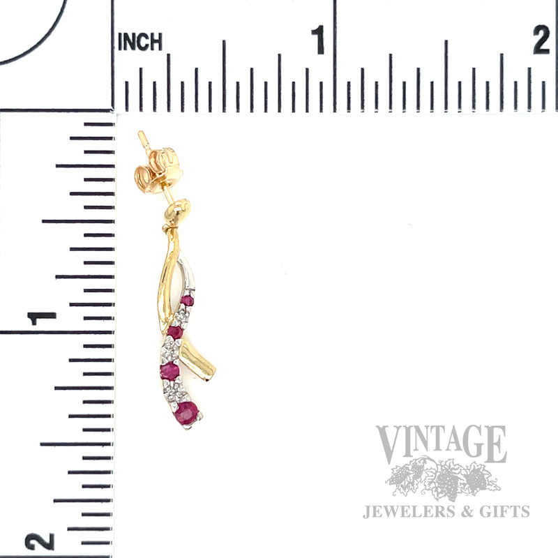 Dangling Ruby Diamond Accented 10k Gold Earrings Scale View