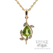 Botanical Peridot Diamond Accented 14k Gold Necklace Close-Up View