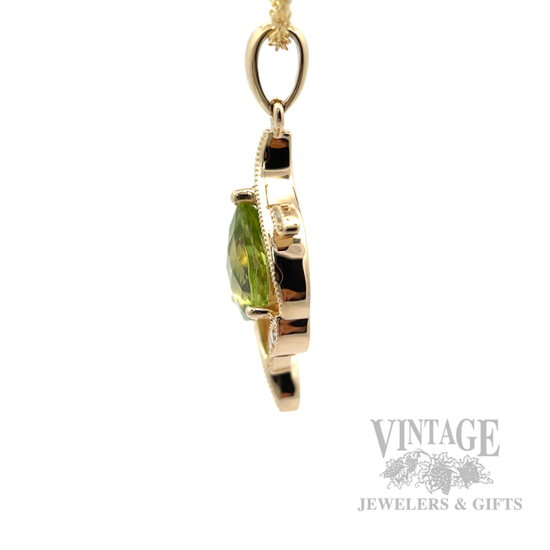 Botanical Peridot Diamond Accented 14k Gold Necklace Side View