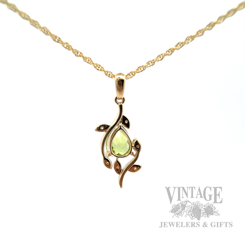 Botanical Peridot Diamond Accented 14k Gold Necklace Back View