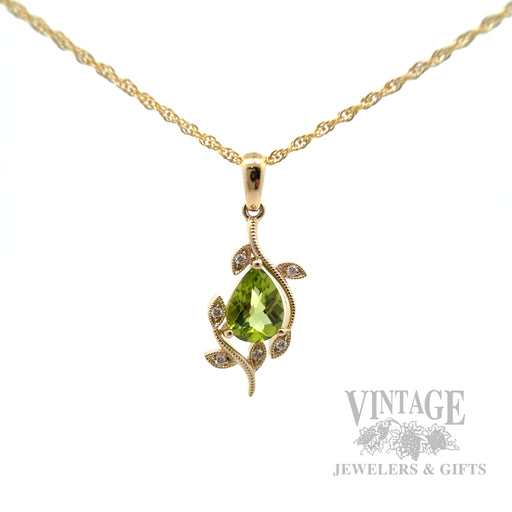 Botanical Peridot Diamond Accented 14k Gold Necklace Front View