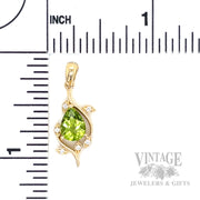 Botanical Peridot Diamond Accented 14k Gold Necklace Pendant Scale View