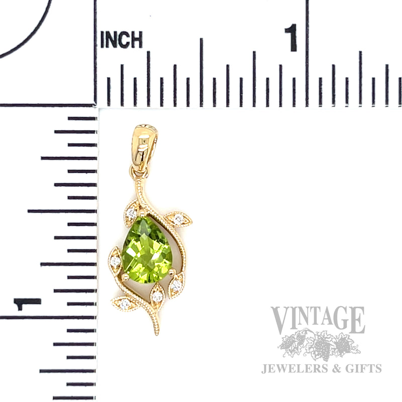 Botanical Peridot Diamond Accented 14k Gold Necklace Pendant Scale View