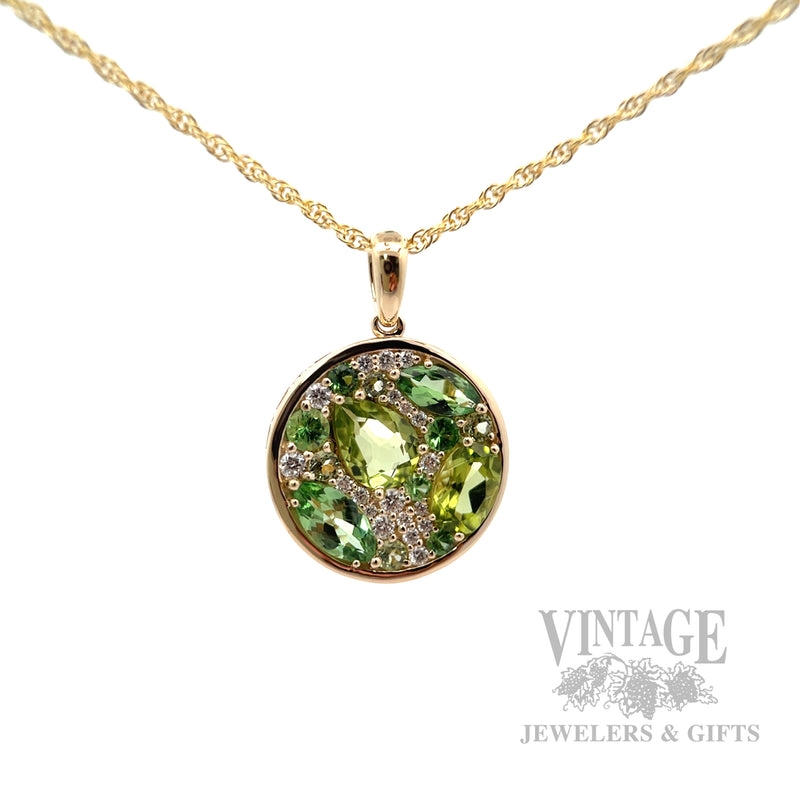 Mosaic Tsavorite Peridot Diamond Accented 14k Gold Necklace Front View