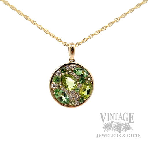 Mosaic Tsavorite Peridot Diamond Accented 14k Gold Necklace Front View