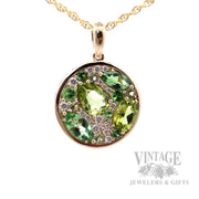 Mosaic Tsavorite Peridot Diamond Accented 14k Gold Necklace Close-Up View