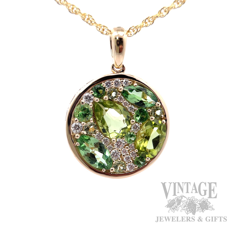 Mosaic Tsavorite Peridot Diamond Accented 14k Gold Necklace Close-Up View