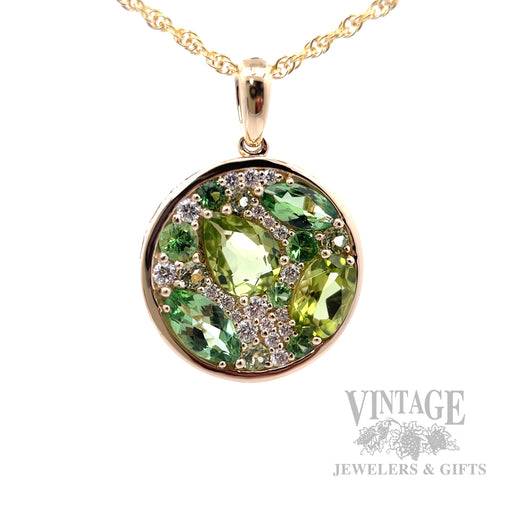 Mosaic Tsavorite Peridot Diamond Accented 14k Gold Necklace Close-Up View