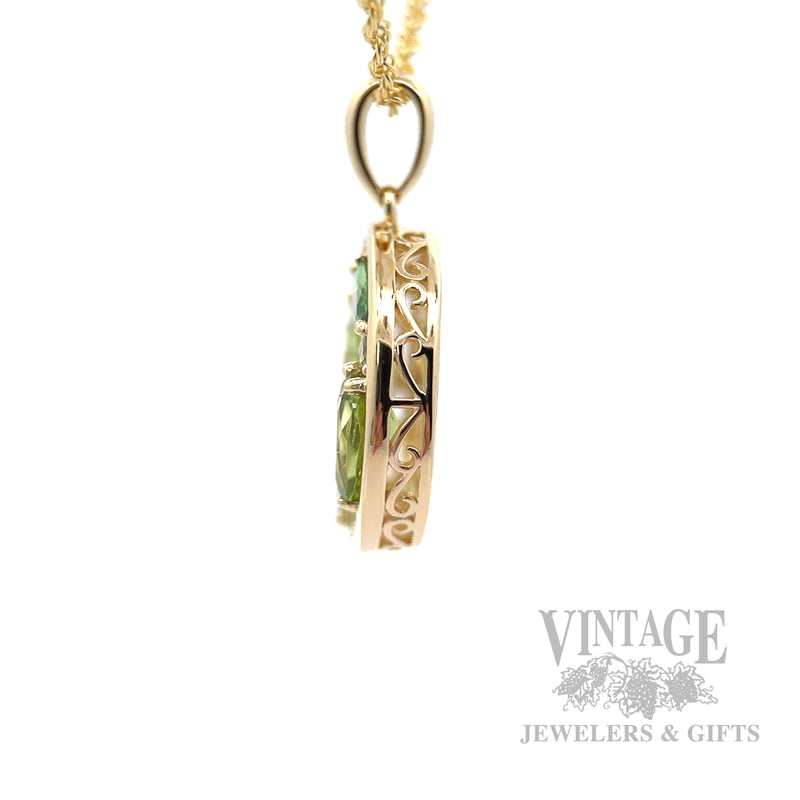 Mosaic Tsavorite Peridot Diamond Accented 14k Gold Necklace Side View