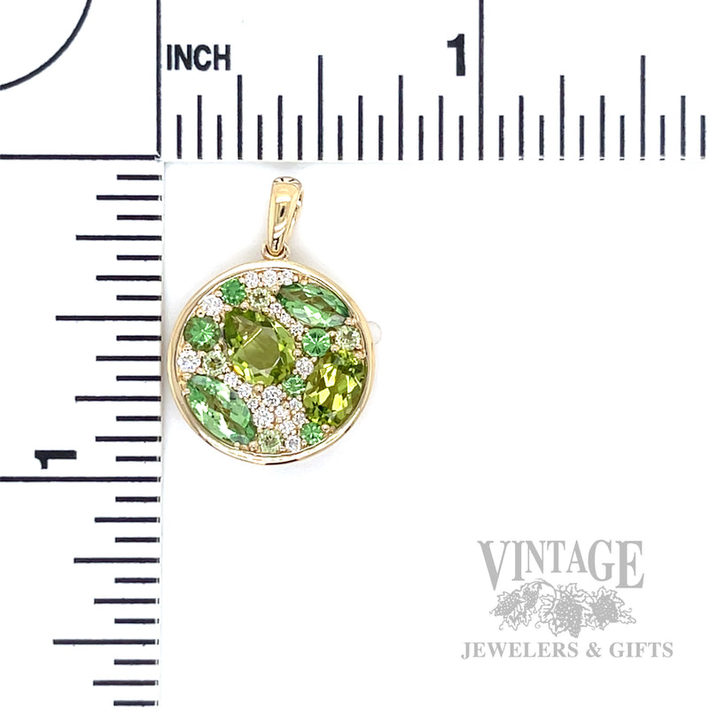 Mosaic Tsavorite Peridot Diamond Accented 14k Gold Necklace Scale View