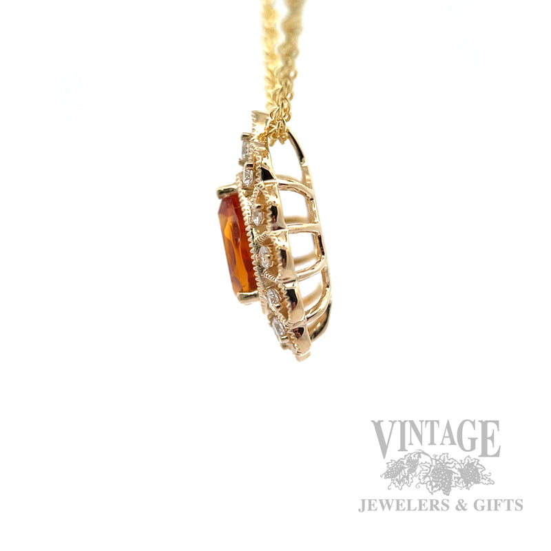 Openwork Halo Citrine Diamond Accented 14k Gold Necklace Side View