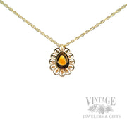 Openwork Halo Citrine Diamond Accented 14k Gold Necklace BAck View