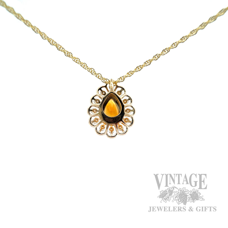 Openwork Halo Citrine Diamond Accented 14k Gold Necklace BAck View