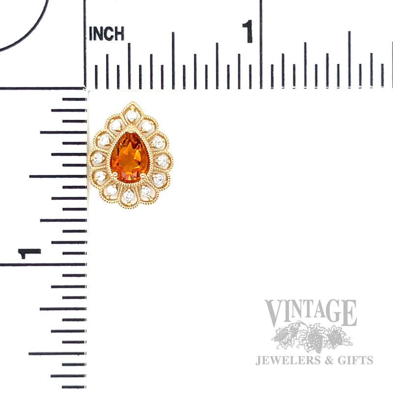 Openwork Halo Citrine Diamond Accented 14k Gold Necklace Scale View