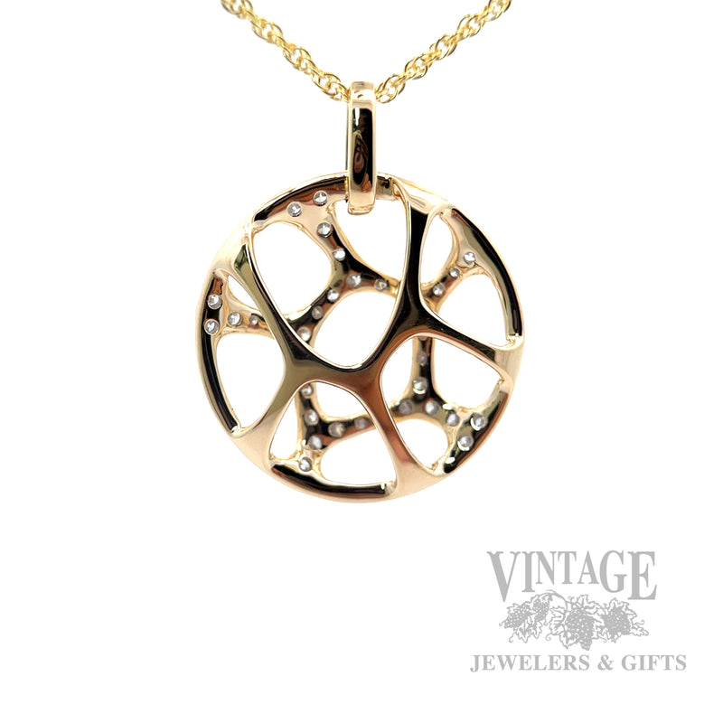 Webbed Openwork Diamond Accented 14k Gold Necklace Back View