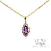 Framed Amethyst Diamond Accented 14k Gold Pendant Front View