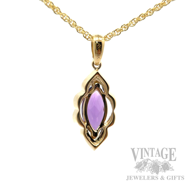 Framed Amethyst Diamond Accented 14k Gold Pendant Back View