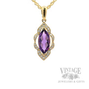 Framed Amethyst Diamond Accented 14k Gold Pendant Close-Up View
