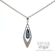 Dangling Blue Topaz Diamond Accented 14k White Gold Necklace Front View