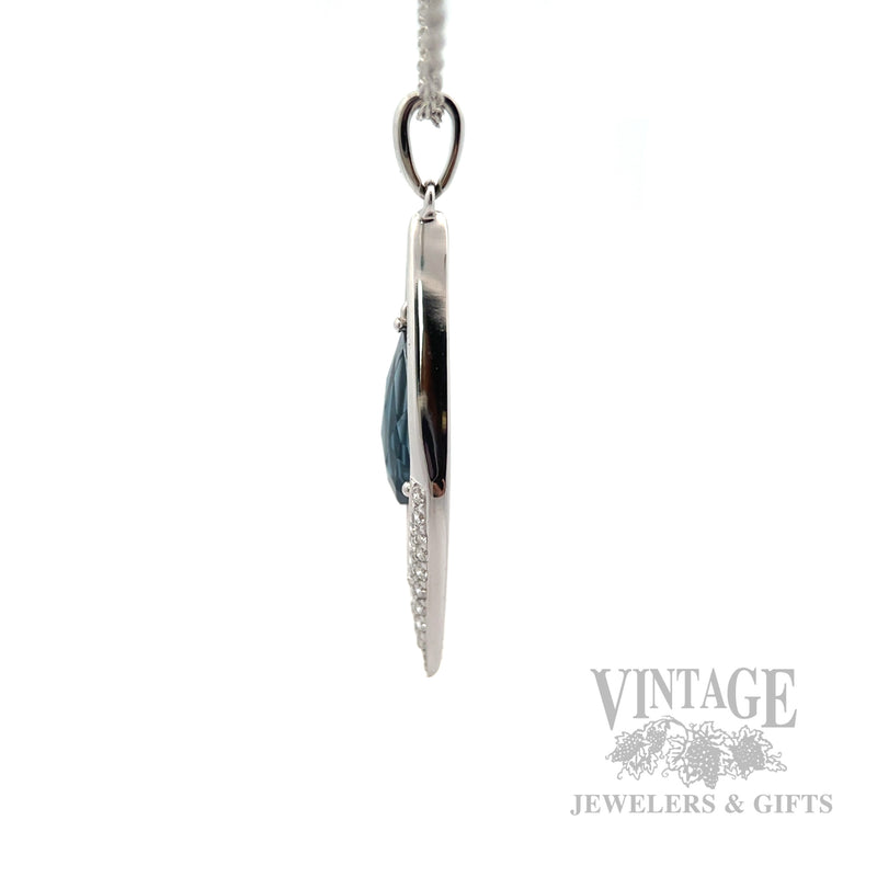 Dangling Blue Topaz Diamond Accented 14k White Gold Necklace Side View