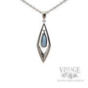 Dangling Blue Topaz Diamond Accented 14k White Gold Necklace Back View