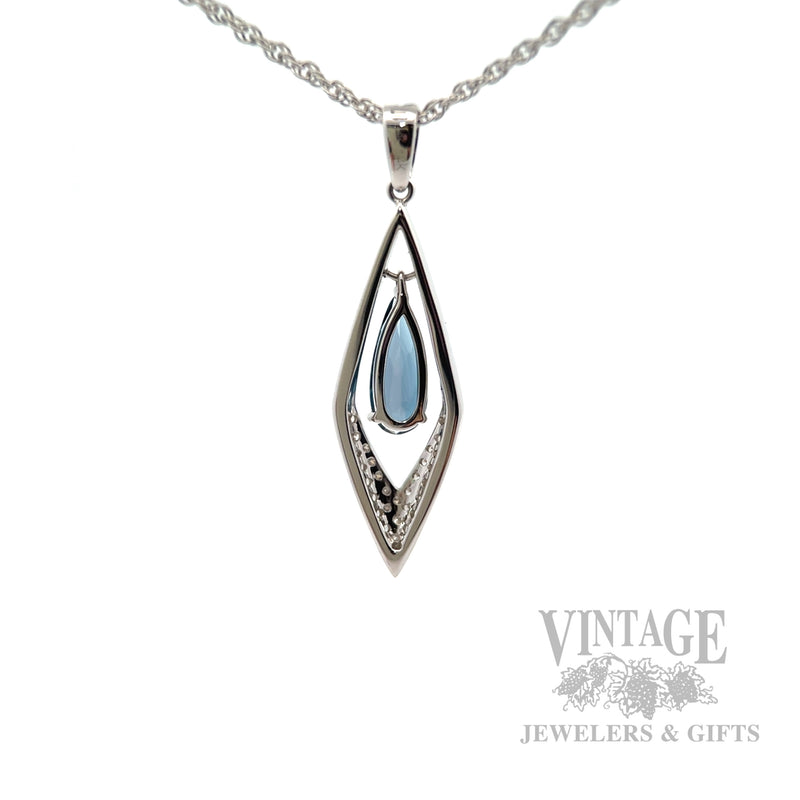 Dangling Blue Topaz Diamond Accented 14k White Gold Necklace Back View