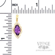 Framed Amethyst Diamond Accented 14k Gold Pendant Scale View