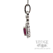 Dangling Ruby Rose Cut Diamond Accented 17k White Gold Pendant Side View