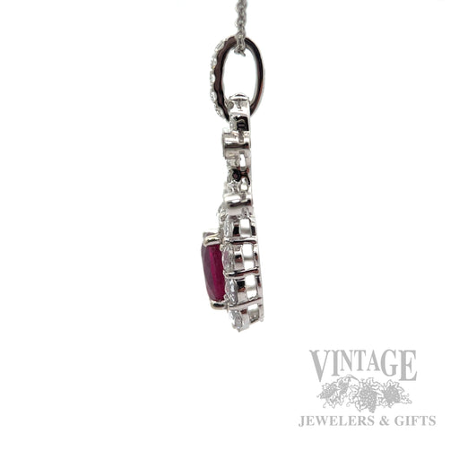 Dangling Ruby Rose Cut Diamond Accented 17k White Gold Pendant Side View
