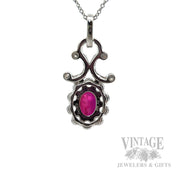 Dangling Ruby Rose Cut Diamond Accented 17k White Gold Pendant Back View