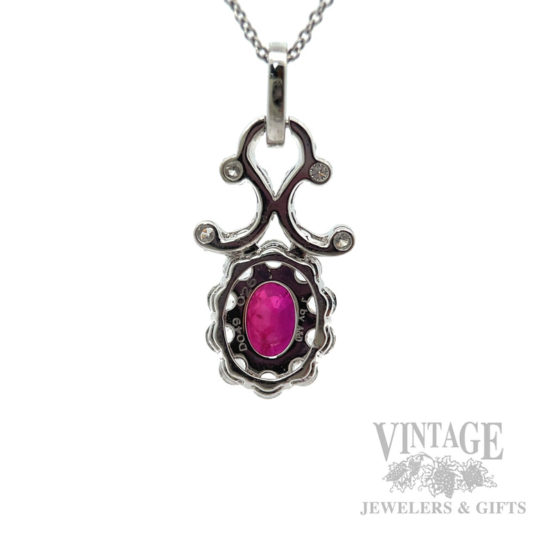 Dangling Ruby Rose Cut Diamond Accented 17k White Gold Pendant Back View