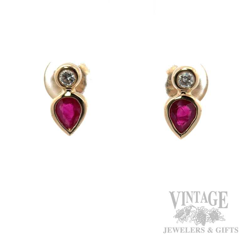 Ruby Diamond Accented Drop Stud 14k Gold Earrings