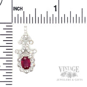 Dangling Ruby Rose Cut Diamond Accented 17k White Gold Pendant Scale View
