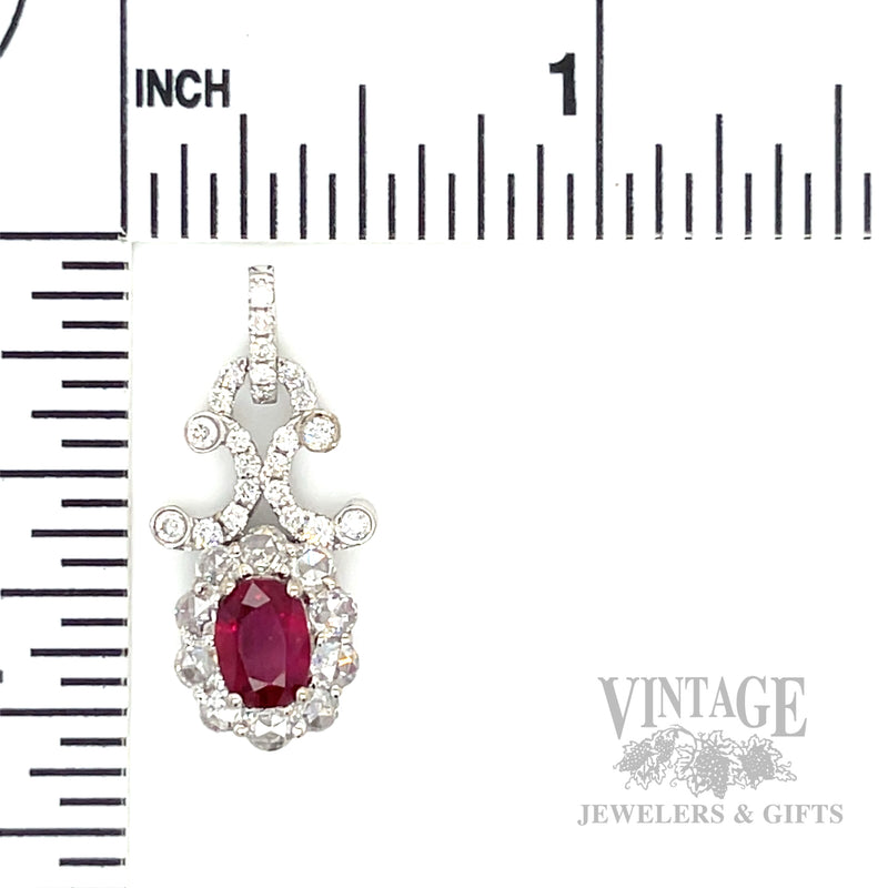 Dangling Ruby Rose Cut Diamond Accented 17k White Gold Pendant Scale View