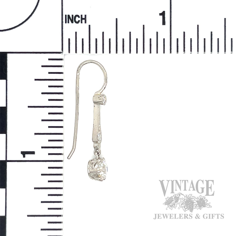 Antique Dangle Diamond Platinum Earrings Scale View
