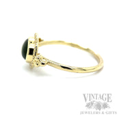 East West Halo Peridot Diamond Accented 18k Gold Ring Side View