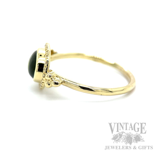 East West Halo Peridot Diamond Accented 18k Gold Ring Side View