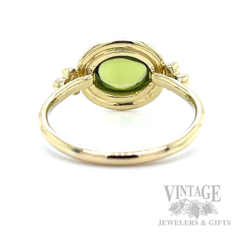 East West Halo Peridot Diamond Accented 18k Gold Ring Back/Interior View