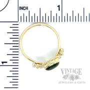 East West Halo Peridot Diamond Accented 18k Gold Ring Scale View