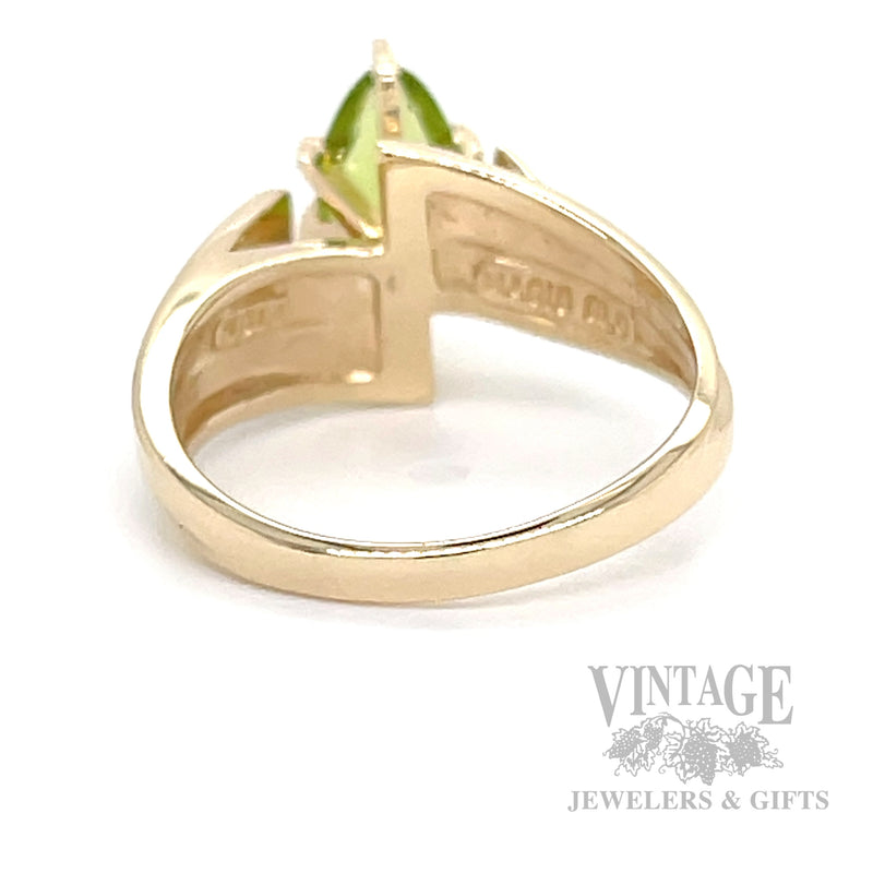 Bypass Solitaire Peridot 10k Gold Ring Back/Interior View