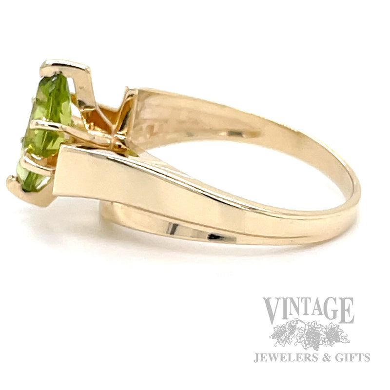 Bypass Solitaire Peridot 10k Gold Ring Side View